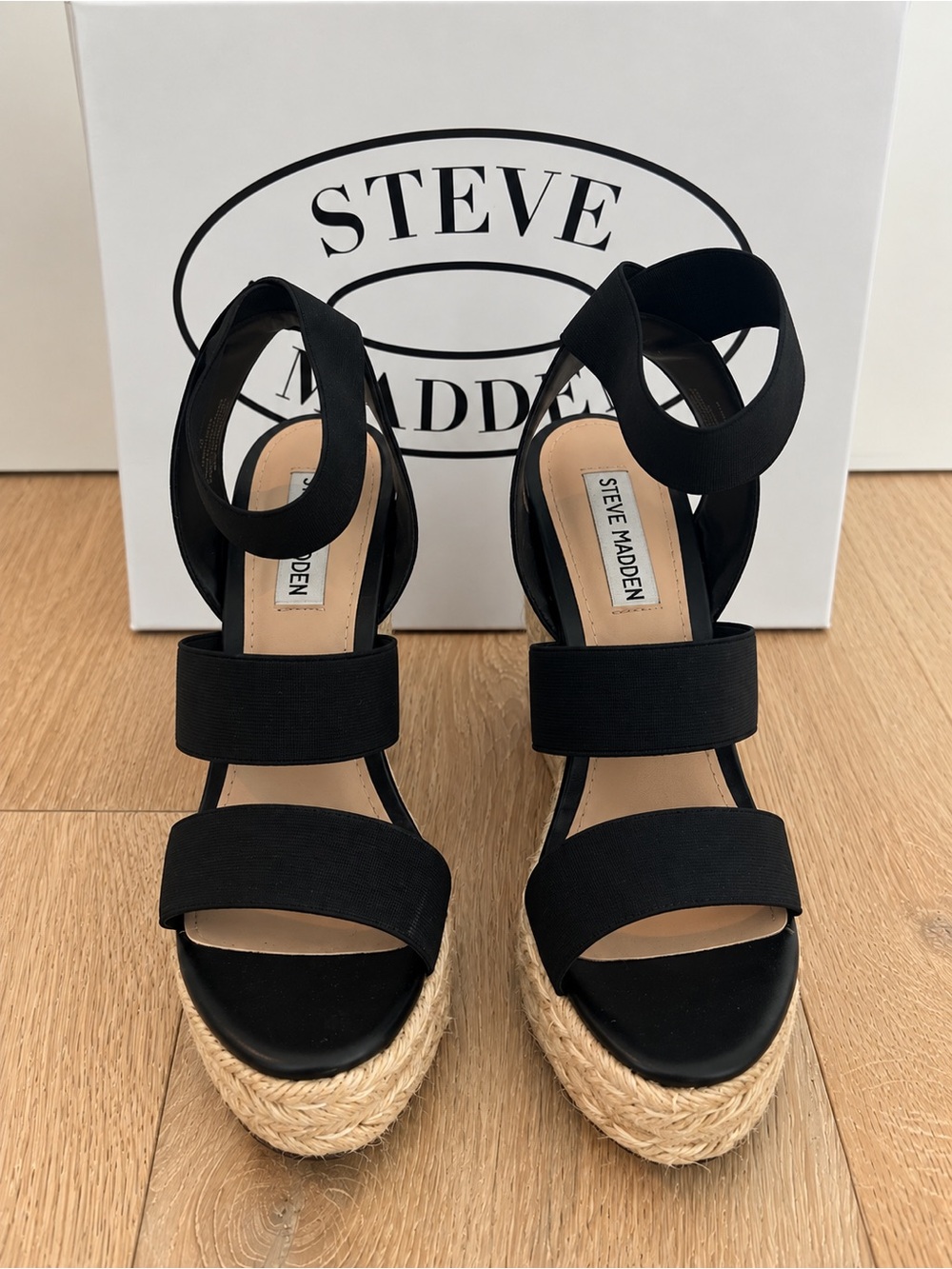 Steve Madden Black Espadrille Wedge Sandals